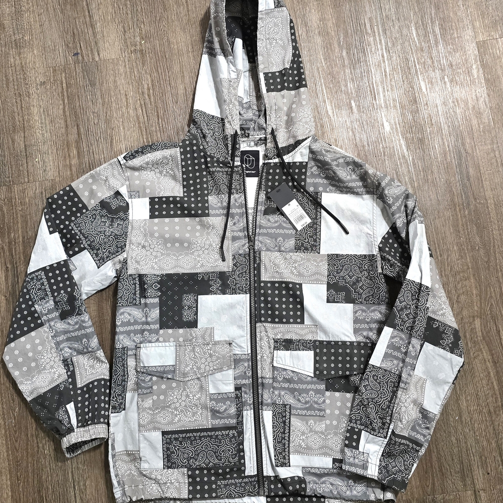 Patchwork Hooded Jacket in Black and Gray NEW